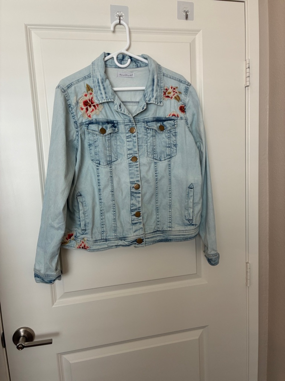 Keren Hart Light Wash Embroidered Denim Jacket -
